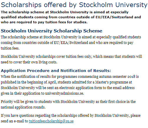 Stockholm University Master Scholarships for International Students in  Sweden